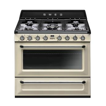 Smeg TRU90P Victoria Series 36 Inch Natural Gas, Dual Fuel Freestanding Range in Cream