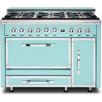Viking TVDR4816BBW Tuscany Series 48 Inch Bywater Blue Induction Dual Fuel Convection Double Oven Freestanding Range
