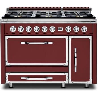 Viking TVDR4816BKA Tuscany Series 48 Inch Kalamata Red Induction Dual Fuel Convection Double Oven Freestanding Range