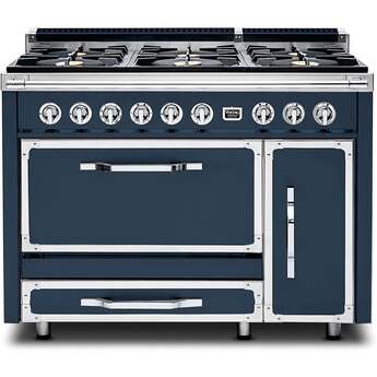 Viking TVDR4816BSB Tuscany Series 48 Inch Slate Blue Induction Dual Fuel Convection Double Oven Freestanding Range