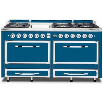 Viking TVDR6616GAB Tuscany Series 66 Inch Alluvial Blue Induction Dual Fuel Convection Double Oven Freestanding Range
