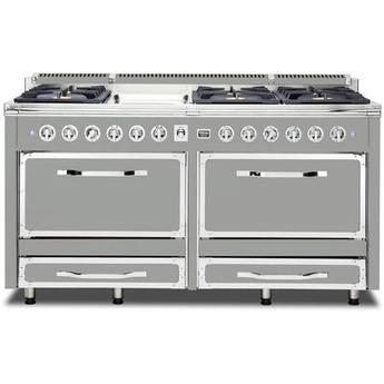 Viking TVDR6616GAG Tuscany Series 66 Inch Arctic Grey Induction Dual Fuel Convection Double Oven Freestanding Range