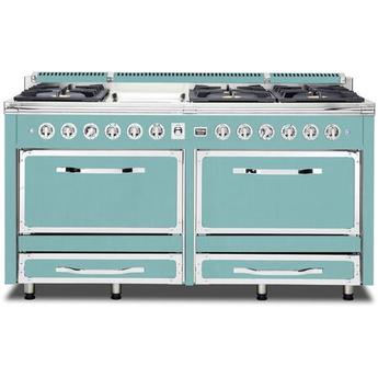 Viking TVDR6616GBW Tuscany Series 66 Inch Bywater Blue Induction Dual Fuel Convection Double Oven Freestanding Range