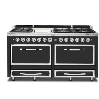 Viking TVDR6616GCS Tuscany Series 66 Inch Cast Black Induction Dual Fuel Convection Double Oven Freestanding Range