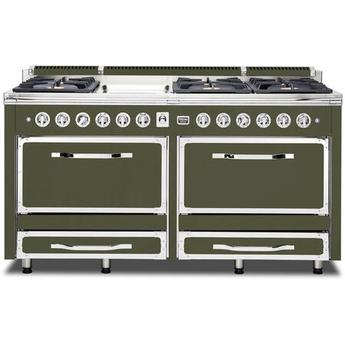 Viking TVDR6616GCY Tuscany Series 66 Inch Cypress Green Induction Dual Fuel Convection Double Oven Freestanding Range