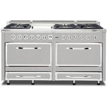 Viking TVDR6616GFW Tuscany Series 66 Inch Frost White Induction Dual Fuel Convection Double Oven Freestanding Range
