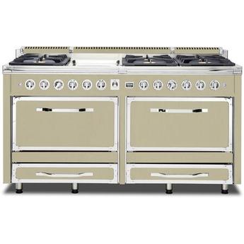 Viking TVDR6616GVC Tuscany Series 66 Inch Vanilla Cream Induction Dual Fuel Convection Double Oven Freestanding Range