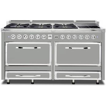 Viking TVDR6616IAG Tuscany Series 66 Inch Arctic Grey Induction Dual Fuel Convection Double Oven Freestanding Range