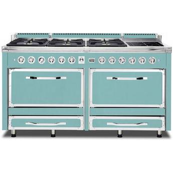 Viking TVDR6616IBW Tuscany Series 66 Inch Bywater Blue Induction Dual Fuel Convection Double Oven Freestanding Range