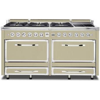 Viking TVDR6616IVC Tuscany Series 66 Inch Vanilla Cream Induction Dual Fuel Convection Double Oven Freestanding Range
