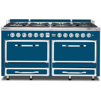 Viking TVDR6618BAB Tuscany Series 66 Inch Alluvial Blue Induction Dual Fuel Convection Double Oven Freestanding Range