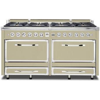 Viking TVDR6618BVC Tuscany Series 66 Inch Vanilla Cream Induction Dual Fuel Convection Double Oven Freestanding Range