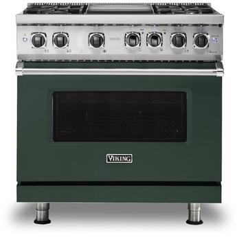 Viking VDR5364GBFLP  5 Series 36 Inch Blackforest Green Dual Fuel Convection Freestanding Range