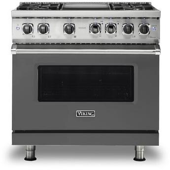 Viking VDR5364GDGLP  5 Series 36 Inch Damascus Grey Dual Fuel Convection Freestanding Range