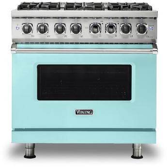 Viking VDR5366BBWLP  5 Series 36 Inch Bywater Blue Dual Fuel Convection Freestanding Range