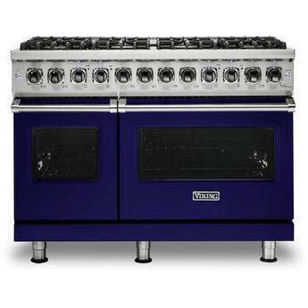 Viking VDR5486GCBLP Professional 5 Series 48 Inch Cobalt Blue Dual Fuel Convection Double Oven Freestanding Range