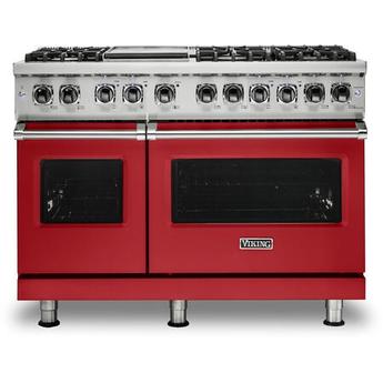 Viking VDR5486GSM 5 Series 48 Inch San Marzano Red Dual Fuel Convection Double Oven Freestanding Range