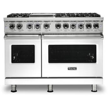 Viking VDR5486GWH Professional 5 Series 48 Inch White Dual Fuel Convection Double Oven Freestanding Range