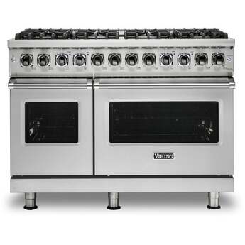 Viking VDR5488BSSLP Professional 5 Series 48 Inch Stainless Steel Dual Fuel Convection Double Oven Freestanding Range