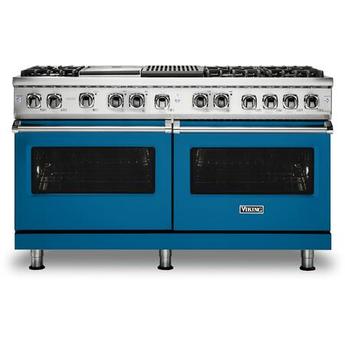 Viking VDR5606GQAB  5 Series 60 Inch Alluvial Blue Dual Fuel Convection Double Oven Freestanding Range