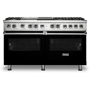 Viking VDR5606GQBK Professional 5 Series 60 Inch Black Dual Fuel Convection Double Oven Freestanding Range