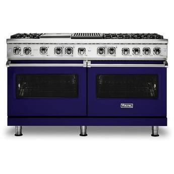 Viking VDR5606GQCBLP Professional 5 Series 60 Inch Cobalt Blue Dual Fuel Convection Double Oven Freestanding Range
