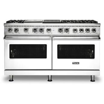 Viking VDR5606GQWH Professional 5 Series 60 Inch White Dual Fuel Convection Double Oven Freestanding Range