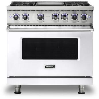 Viking VDR73624GWH 7 Series 36 Inch White Dual Fuel Convection Freestanding Range