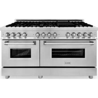 Z Line ZLINE RA60 60 Inch Natural Gas, Dual Fuel Double Oven Freestanding Range in Stai