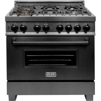 Z Line ZLINE RAB36 36 Inch Black Stainless Steel Gas Convection Freestanding Range