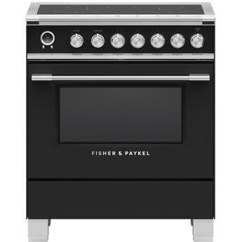 Fisher Paykel Series 9 Classic 30" Black with Warming Drawer Self Clean Smoothtop Induction Range - Convection