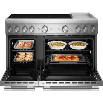 KitchenAid 48 Inch Freestanding Commercial-Style Induction Range with 6 Elements, Chrome-Infused Electric Griddle, 6.3 cu. ft. Total Capacity, Even-Heat™ True Convection, SatinGlide™ Roll-Out Extension Rack, Sabbath Mode, and Star-K Certified: Stainless Steel — thumbnail 12