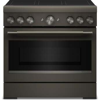 KitchenAid 36 Inch Freestanding Commercial-Style Induction Range with 6 Elements, 5.1 cu. ft. Oven Capacity, Self-Cleaning, Even-Heat™ True Convection, No Preheat Air Fry Mode, SatinGlide™ Roll-Out Extension Rack, Sabbath Mode, and Star K Certified: Black Ore — thumbnail 2
