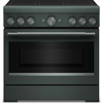 KitchenAid 36 Inch Freestanding Commercial-Style Induction Range with 6 Elements, 5.1 cu. ft. Oven Capacity, Self-Cleaning, Even-Heat™ True Convection, No Preheat Air Fry Mode, SatinGlide™ Roll-Out Extension Rack, Sabbath Mode, and Star K Certified: Juniper