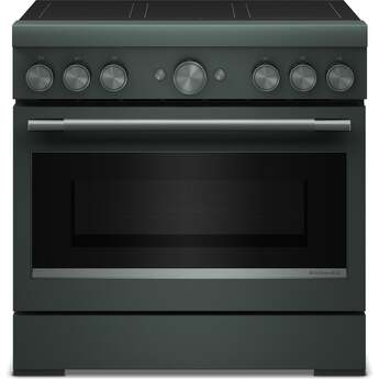 KitchenAid 36 Inch Freestanding Commercial-Style Induction Range with 6 Elements, 5.1 cu. ft. Oven Capacity, Self-Cleaning, Even-Heat™ True Convection, No Preheat Air Fry Mode, SatinGlide™ Roll-Out Extension Rack, Sabbath Mode, and Star K Certified: Juniper — thumbnail 3