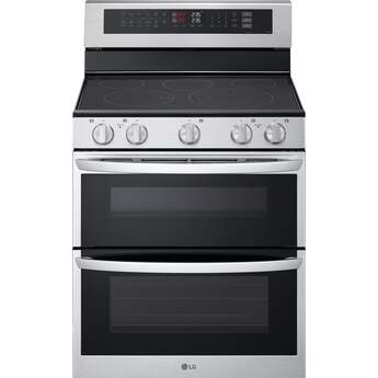 LG 30 Inch Double Electric Oven Range with 5 Radiant Heating Elements, 7.3 cu. ft. Total Capacity, ProBake Convection, Air Fry, Delay Bake, EasyClean, SmoothTouch® Glass Controls, UltraHeat Power Element, and ENERGY STAR® Certified: Stainless Steel