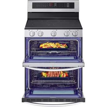 LG 30 Inch Double Electric Oven Range with 5 Radiant Heating Elements, 7.3 cu. ft. Total Capacity, ProBake Convection, Air Fry, Delay Bake, EasyClean, SmoothTouch® Glass Controls, UltraHeat Power Element, and ENERGY STAR® Certified: Stainless Steel — thumbnail 9