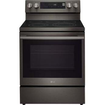 LG 30 Inch Electric Smart Range with 5 Radiant Elements, 6.3 cu. ft. Capacity, ProBake Convection®, Air Fry, ThinQ®, UltraHeat™, EasyClean®, InstaView®, Storage Drawer, Sabbath Mode, and ENERGY STAR® Certified: Black Stainless Steel