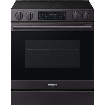 Samsung 30 Inch Slide-In Electric Smart Range with 5 Elements, 6.3 cu. ft. True Convection Oven, 12"/9" Dual Element, Storage Drawer, No-Preheat Air Fry Max, Self & Steam Clean, ADA Compliant, and Energy Star?: Matte Black Steel