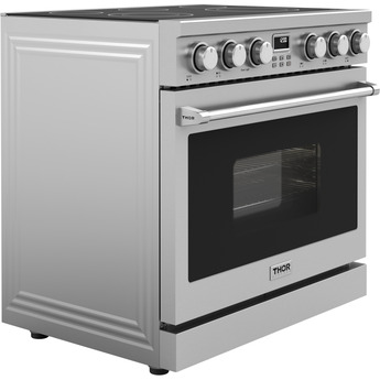Thor ARE Series 36 Inch Freestanding Professional Electric Range with 5 Elements, 6 cu. ft. Oven Capacity, Black Glass Top, LED Display Screen, and Convection Fan: Stainless Steel — thumbnail 2