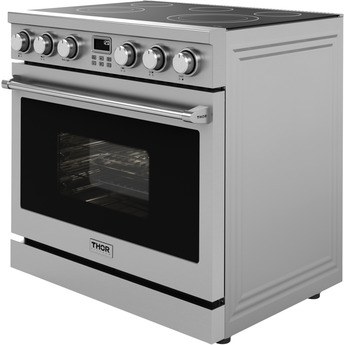 Thor ARE Series 36 Inch Freestanding Professional Electric Range with 5 Elements, 6 cu. ft. Oven Capacity, Black Glass Top, LED Display Screen, and Convection Fan: Stainless Steel — thumbnail 8