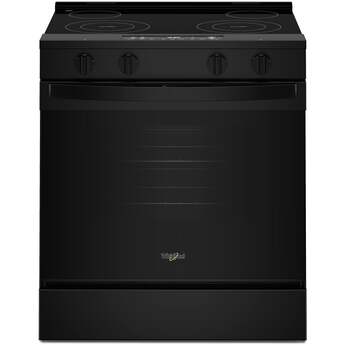 Whirlpool 30 Inch Slide-In Electric Range with 4 Radiant Elements, 5.3 cu. ft. Oven Capacity, FlexHeat™ Dual Elements, Storage Drawer, Self+Steam Clean, ADA Compliant, and ENERGY STAR®: Black