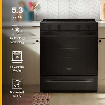 Whirlpool 30 Inch Electric Smart Range With Air Cooking Technology And Steam Clean: Black — thumbnail 3