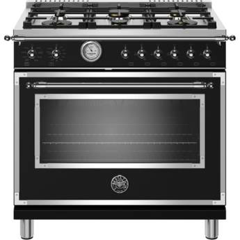 Bertazzoni Heritage Series 36" Nero Matt Black Natural Gas Sealed Burner Range - Convection