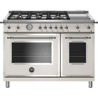 Bertazzoni Heritage Series 48" Gloss Ivory Natural Gas Sealed Burner Double Oven Range with Electric Griddle - Convection