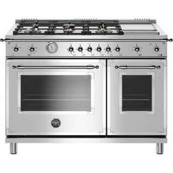 Bertazzoni Heritage Series 48" Stainless Steel Natural Gas Sealed Burner Double Oven Range with Electric Griddle - Convection