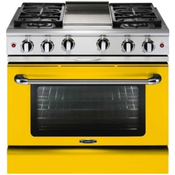 Capital Precision 36" Signal Yellow Natural Gas Manual Clean Sealed Burner Range with 12" Thermo-Griddle - Convection