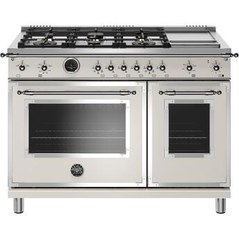 Bertazzoni Heritage Series 48" Ivory Gloss Dual Fuel (Natural Gas) Sealed Burner Double Oven Range with Griddle & Self Clean - Convection