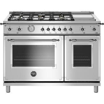 Bertazzoni HERT486GGASXTLP Heritage Series 48 Inch Stainless Steel Gas Convection Double Oven Freestanding Range