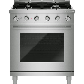 Bosch 30 Inch Freestanding Gas Range with 4 Sealed Burners, 4.9 cu. ft. Oven Capacity, Continuous Cast Iron Grates, Dishwasher-Safe Grates, Broil Mode, Even Cooking, Oven Preheat Light, Industrial-Chic Design, and ADA Compliant: Stainless Steel